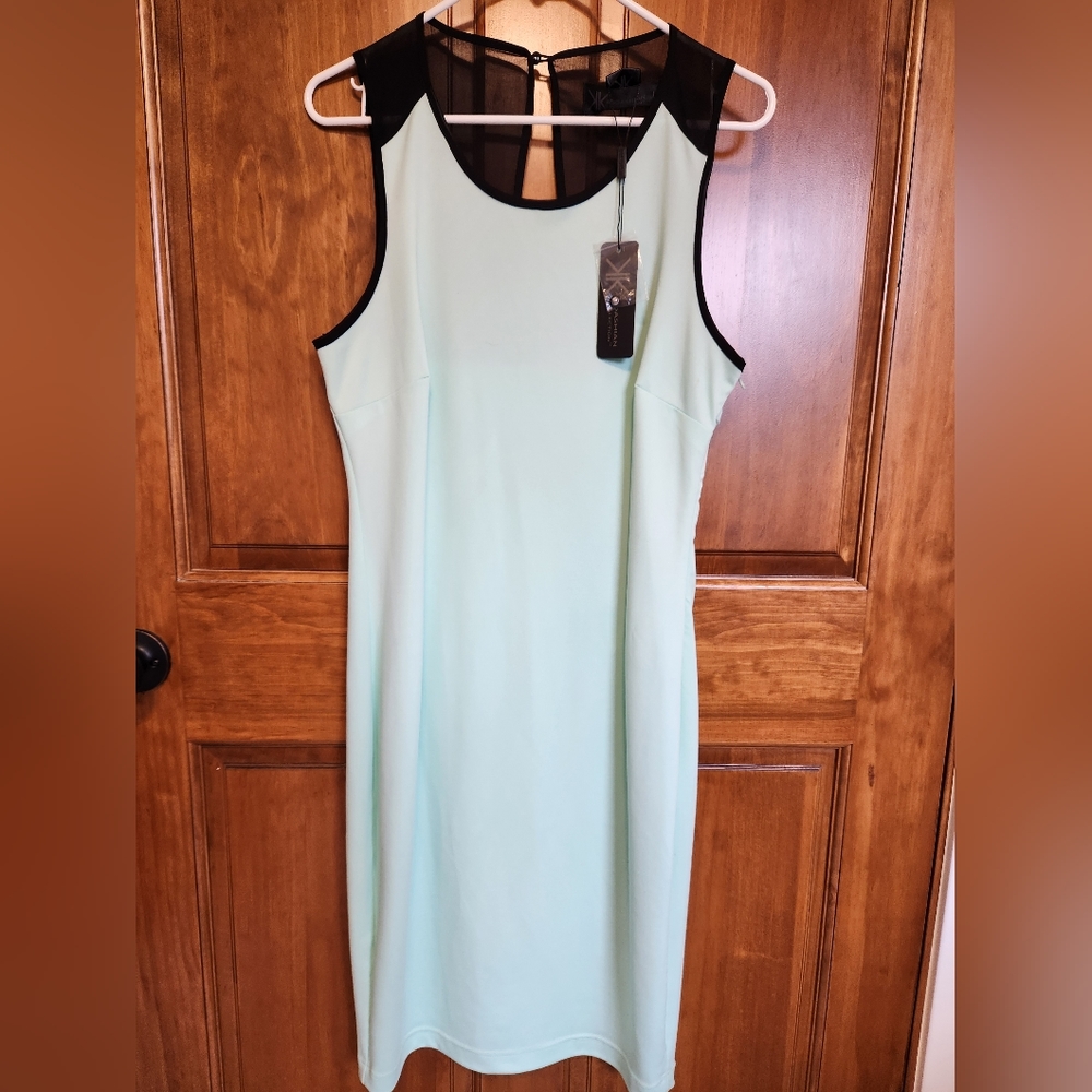 Sleeveless Mint Shift Dress with Black Trim